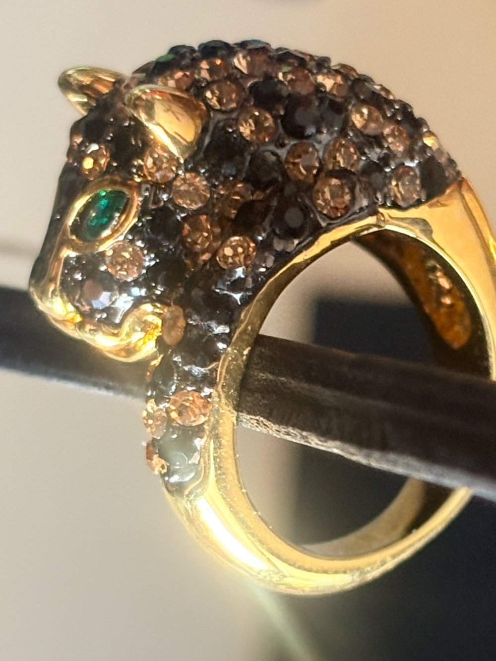 Gold-Tone Panther Ring with Green Crystal Eyes - Women Jewelry - Picture 2 of 5